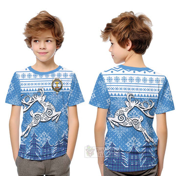 Mercer Clan Christmas Kid T-Shirt Celtic Reindeer Style