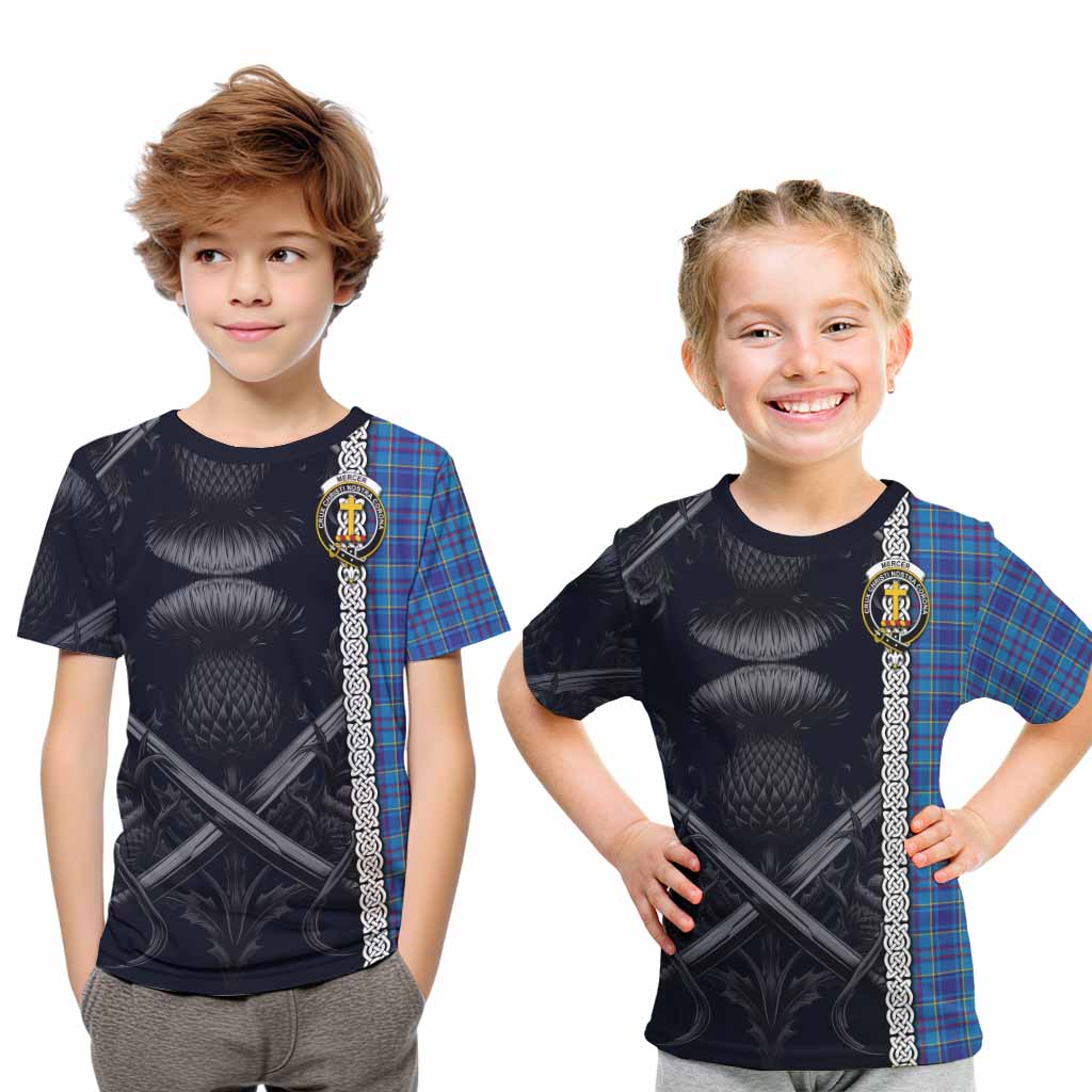 Tartan Vibes Clothing Mercer Tartan Kid T-Shirt with Family Crest Cross Sword Thistle Celtic Vibes