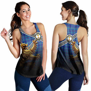 Mercer Crest Tartan Women's Racerback Tanks with Golden Lion Emblem Celtic Style 4XL - Tartan Vibes Clothing