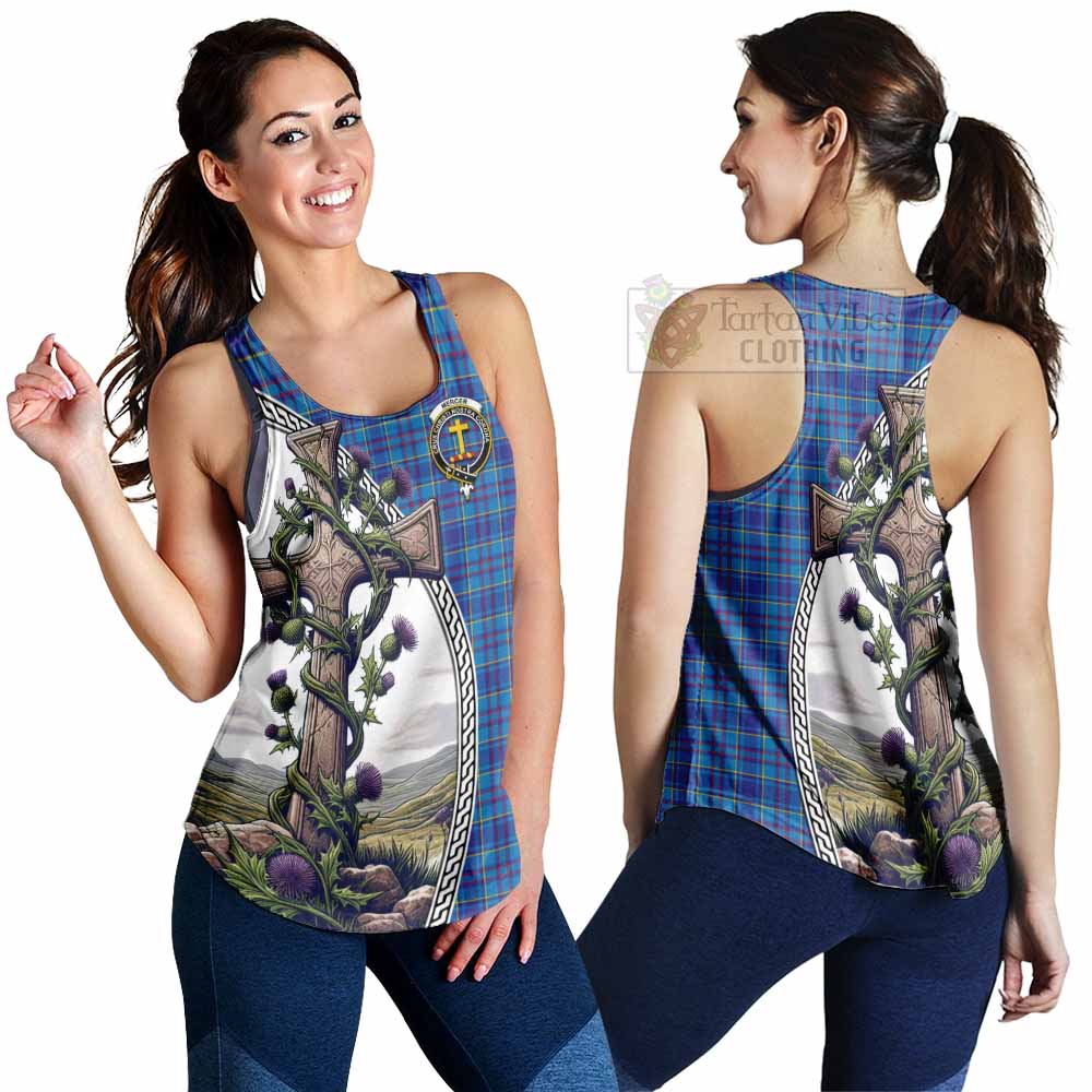 Tartan Vibes Clothing Mercer Tartan Women's Racerback Tanks with Family Crest and St. Andrew's Cross Accented by Thistle Vines