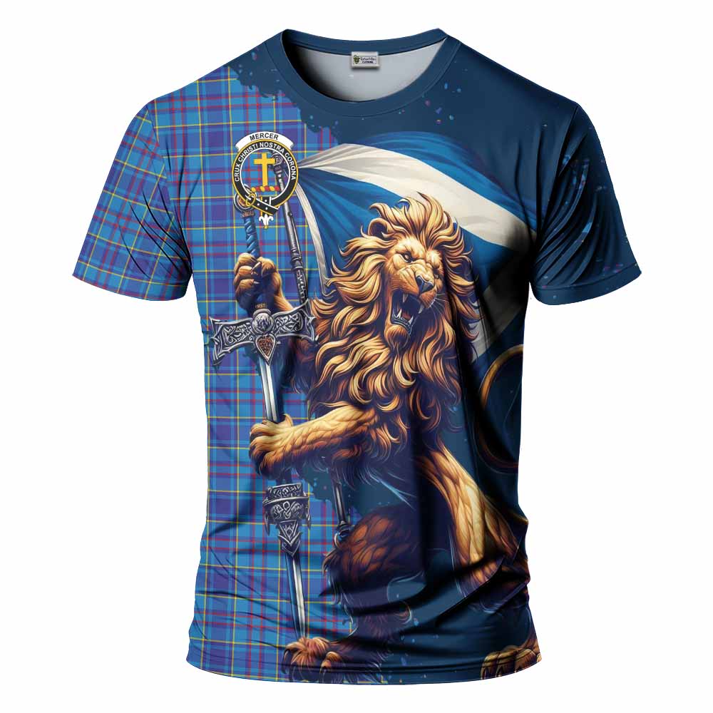 Tartan Vibes Clothing Mercer Tartan Family Crest T-Shirt with Scottish Majestic Lion