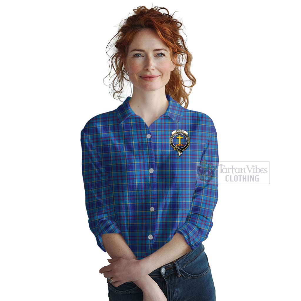 Tartan Vibes Clothing Mercer Tartan Women's Casual Shirt with Family Crest and Bearded Skull Holding Bottles of Whiskey