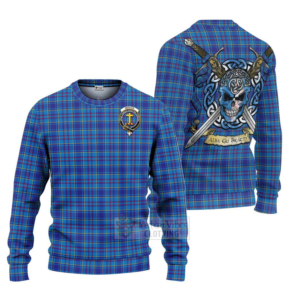 Tartan Vibes Clothing Mercer Tartan Knitted Sweater with Family Crest Celtic Skull Style