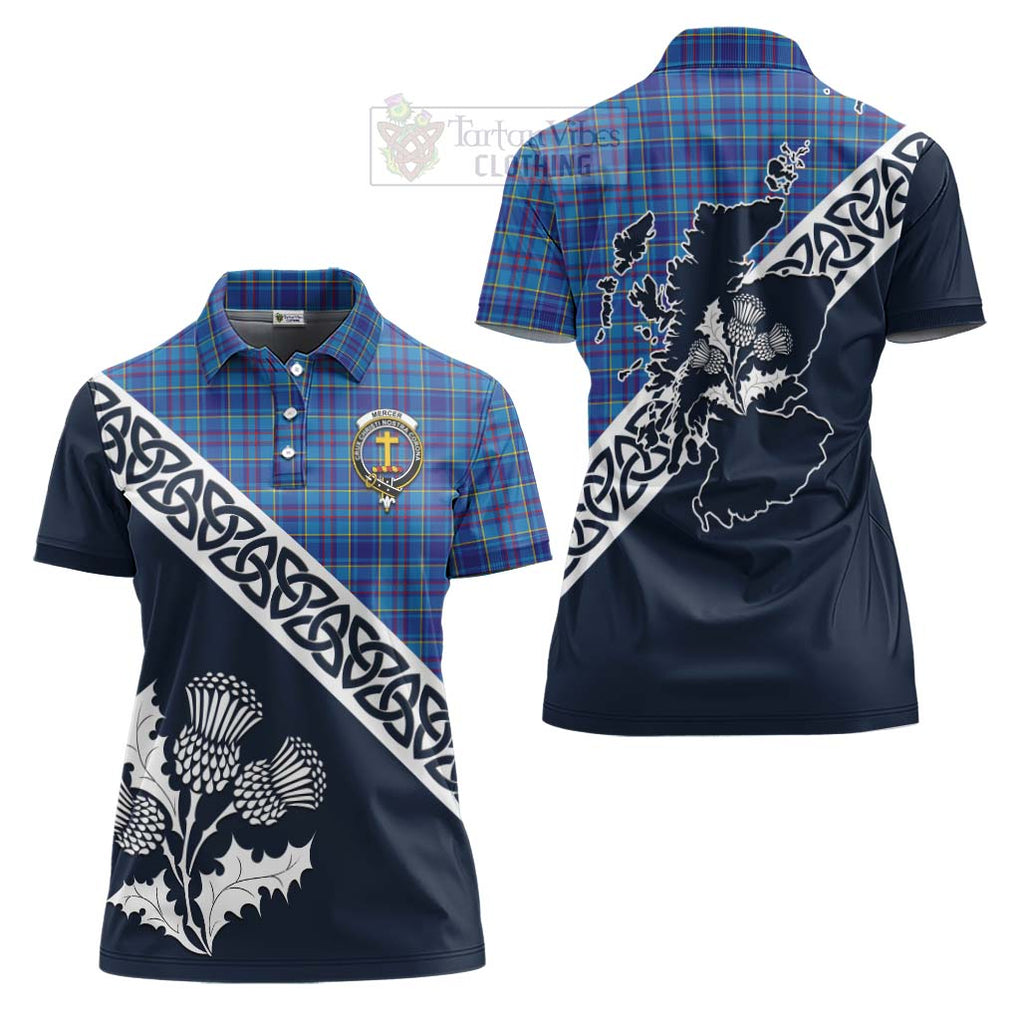 Tartan Vibes Clothing Mercer Tartan Women's Polo Shirt Featuring Thistle and Scotland Map