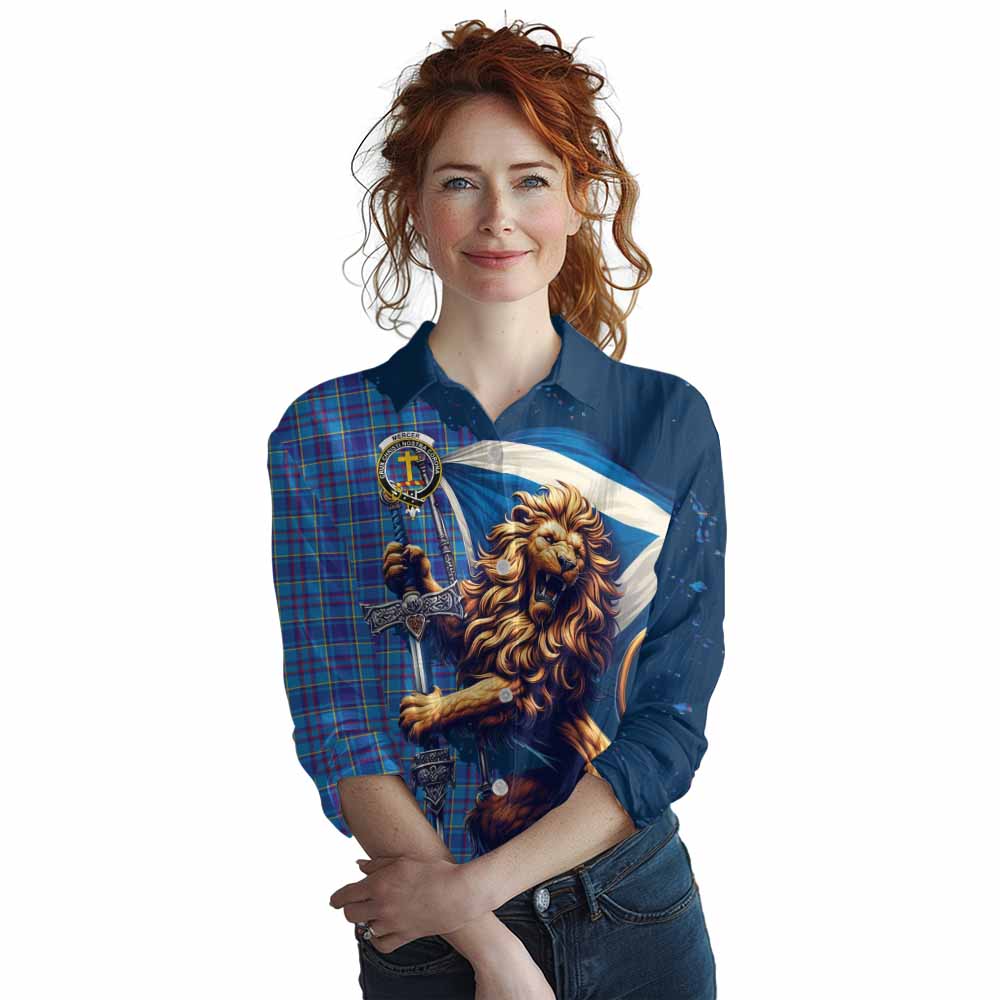 Tartan Vibes Clothing Mercer Tartan Family Crest Women's Casual Shirt with Scottish Majestic Lion