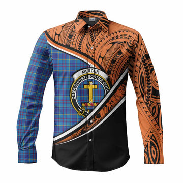 Mercer Crest Tartan Long Sleeve Button Shirt with Polynesian Vibes Style - Orange Version