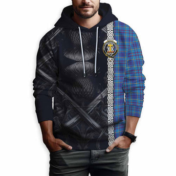 Mercer Tartan Hoodie with Family Crest Cross Sword Thistle Celtic Vibes