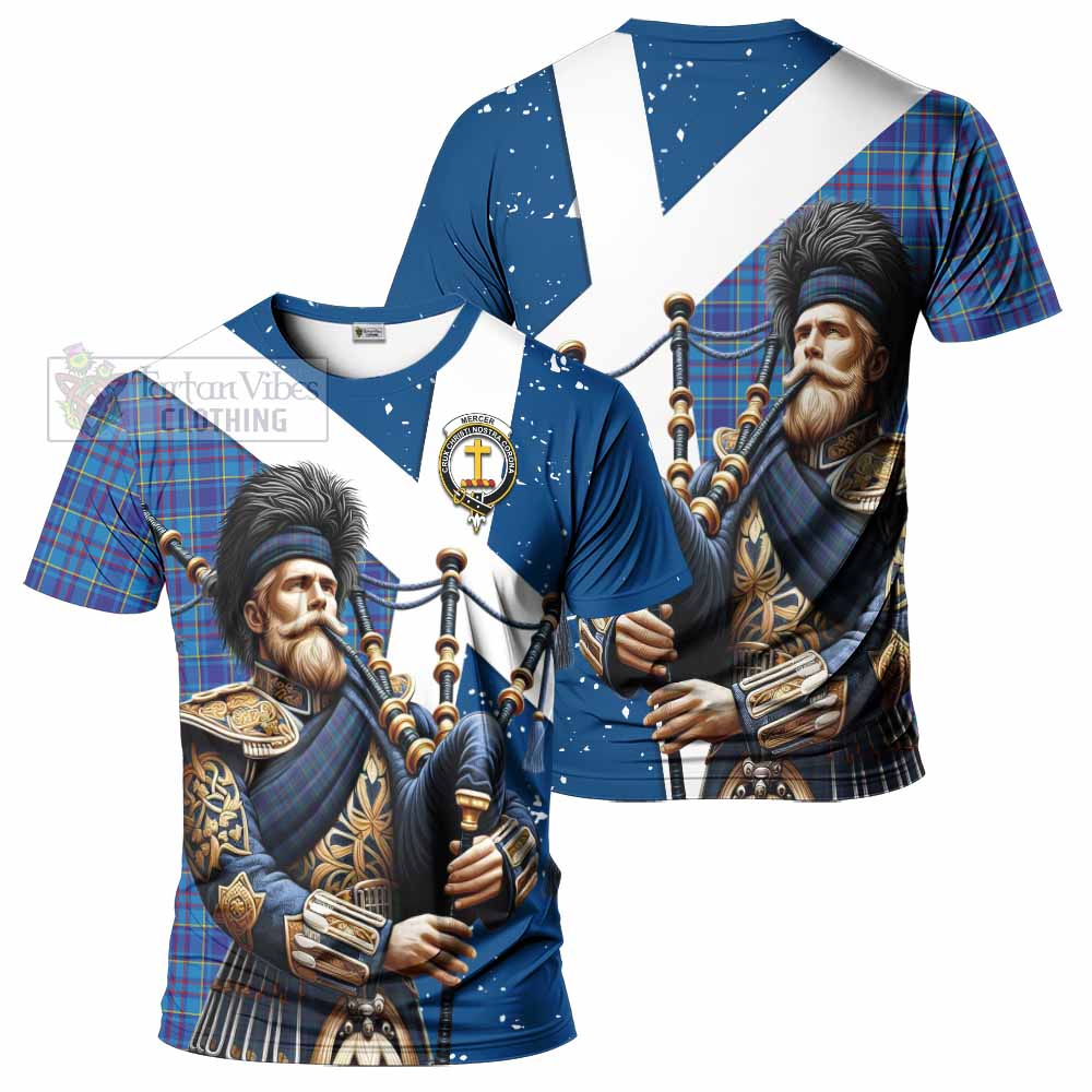 Tartan Vibes Clothing Mercer Tartan T-Shirt with Family Crest Scottish Bagpiper Vibes