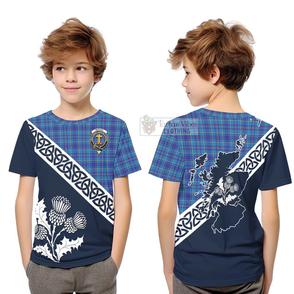 Tartan Vibes Clothing Mercer Tartan Kid T-Shirt Featuring Thistle and Scotland Map