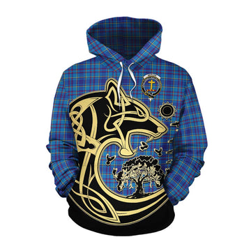 Mercer Tartan Cotton Hoodie with Family Crest Celtic Wolf Style