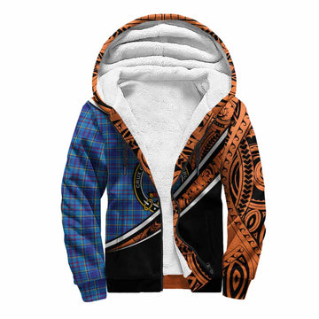 Mercer Crest Tartan Sherpa Hoodie with Polynesian Vibes Style - Orange Version