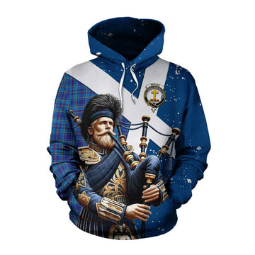 Mercer Tartan Cotton Hoodie with Family Crest Scottish Bagpiper Vibes