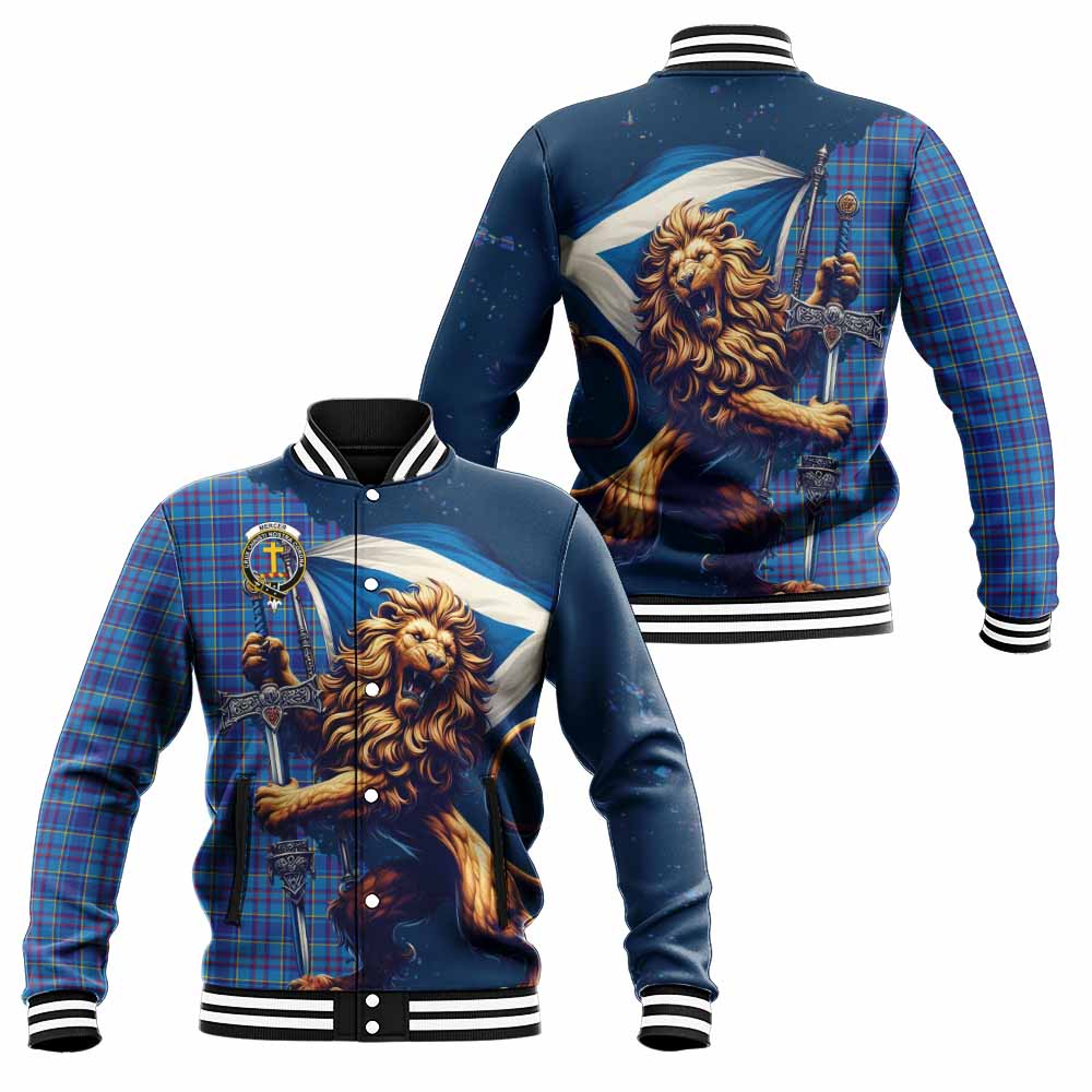 Tartan Vibes Clothing Mercer Tartan Family Crest Baseball Jacket with Scottish Majestic Lion