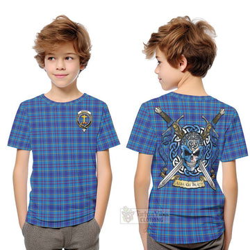 Mercer Tartan Kid T-Shirt with Family Crest Celtic Skull Style