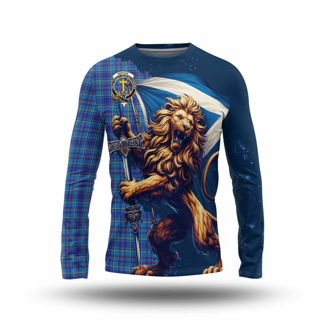 Tartan Vibes Clothing Mercer Tartan Family Crest Long Sleeve T-Shirt with Scottish Majestic Lion