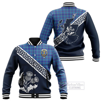 Mercer Tartan Baseball Jacket Featuring Thistle and Scotland Map