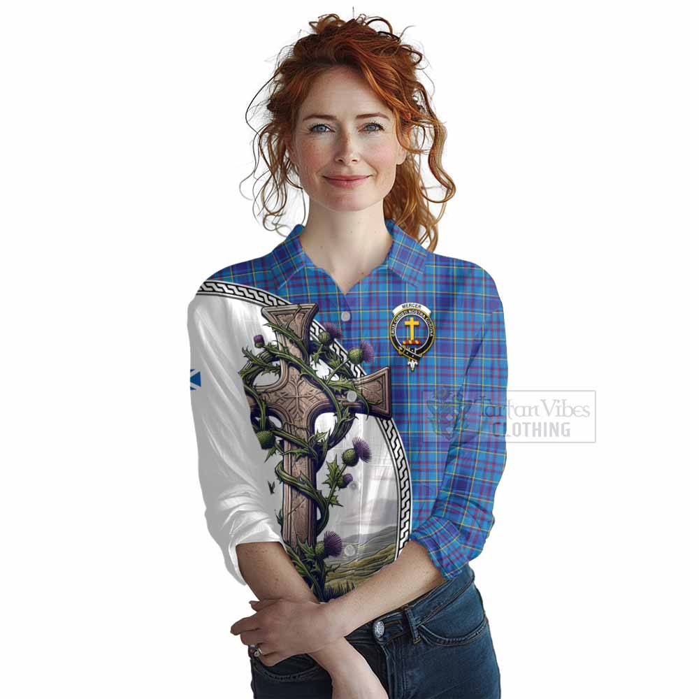 Tartan Vibes Clothing Mercer Tartan Women's Casual Shirt with Family Crest and St. Andrew's Cross Accented by Thistle Vines