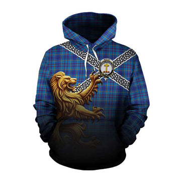 Mercer Crest Tartan Cotton Hoodie with Golden Lion Emblem Celtic Style Pullover Hoodie XS - Tartan Vibes Clothing