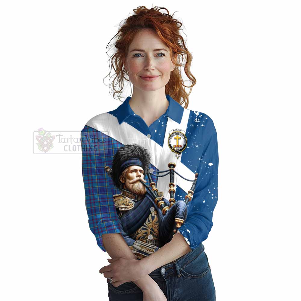 Tartan Vibes Clothing Mercer Tartan Women's Casual Shirt with Family Crest Scottish Bagpiper Vibes