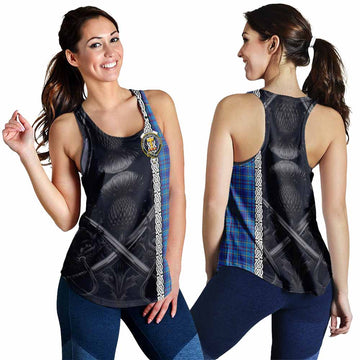 Mercer Tartan Women's Racerback Tanks with Family Crest Cross Sword Thistle Celtic Vibes