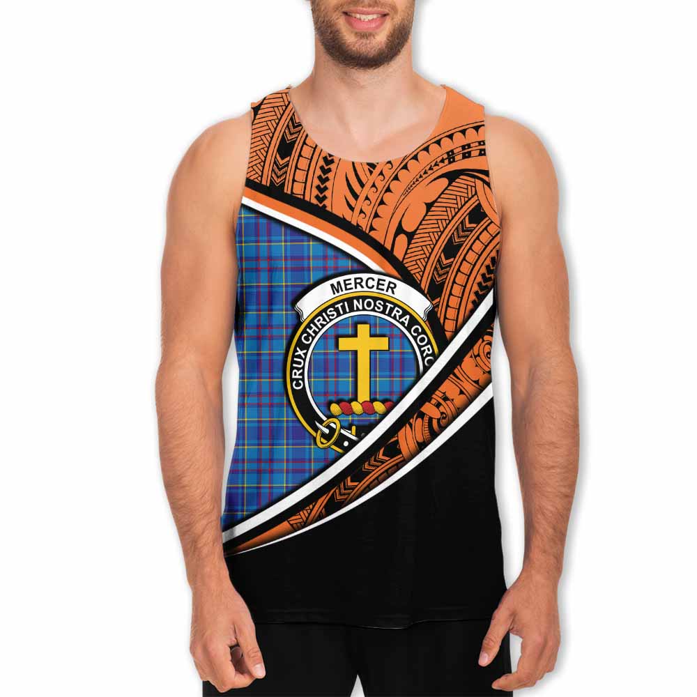 Tartan Vibes Clothing Mercer Crest Tartan Men's Tank Top with Maori Tattoo Style - Orange Version