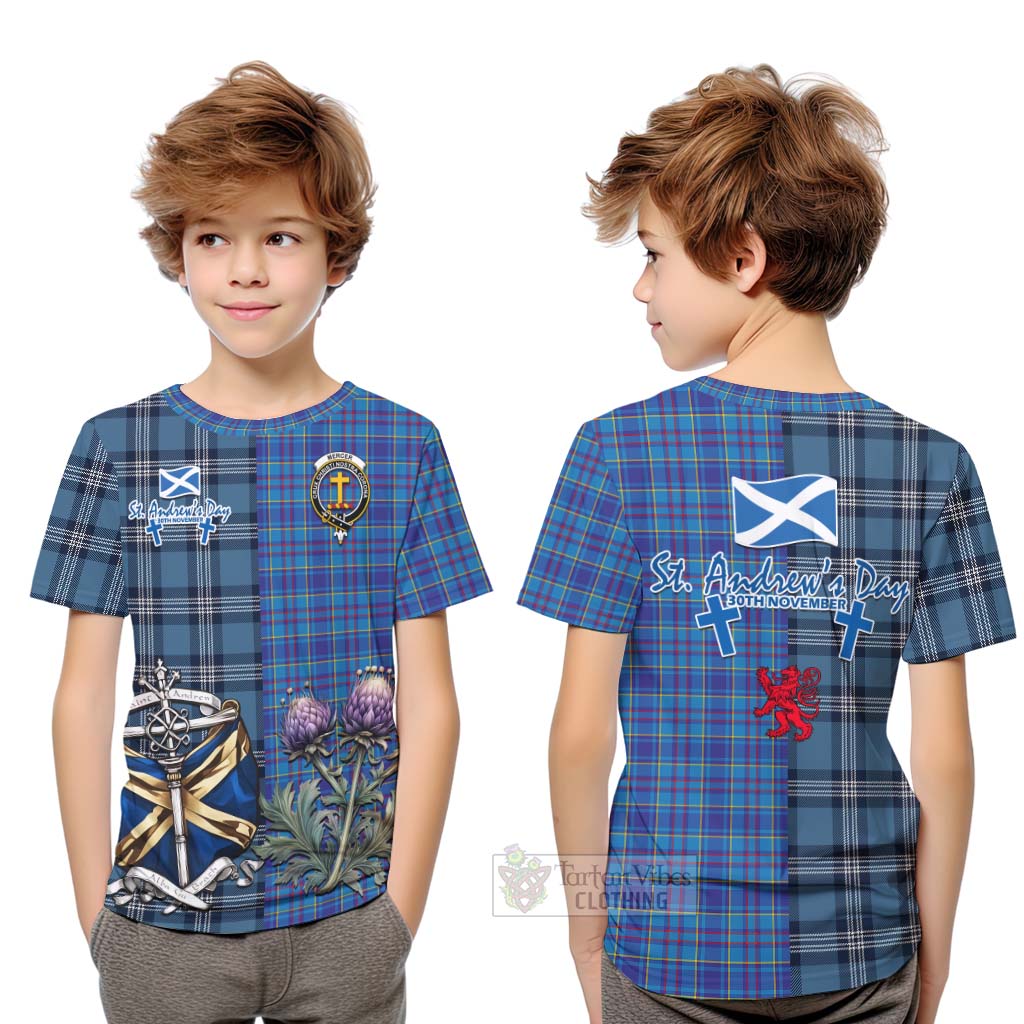 Tartan Vibes Clothing Mercer Tartan Kid T-Shirt Happy St. Andrew's Day Half Tartan Style