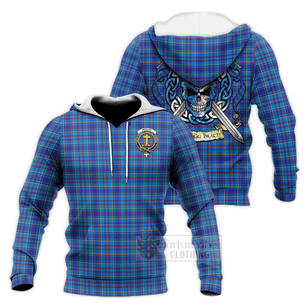 Tartan Vibes Clothing Mercer Tartan Knitted Hoodie with Family Crest Celtic Skull Style