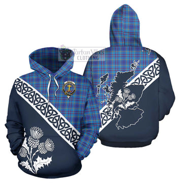 Mercer Tartan Hoodie Featuring Thistle and Scotland Map