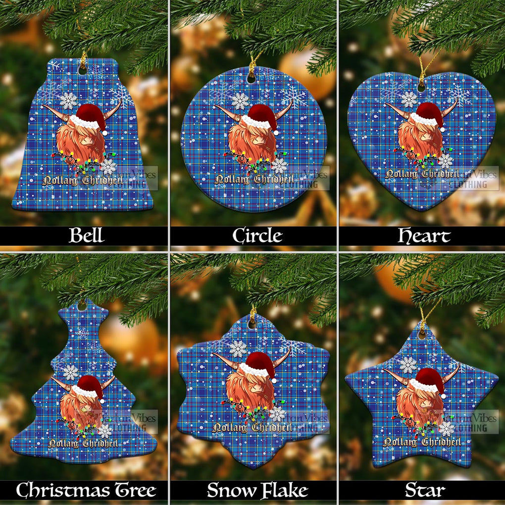 Tartan Vibes Clothing Mercer Clan Tartan Ornament with Christmas Twinkle Highland Cattle