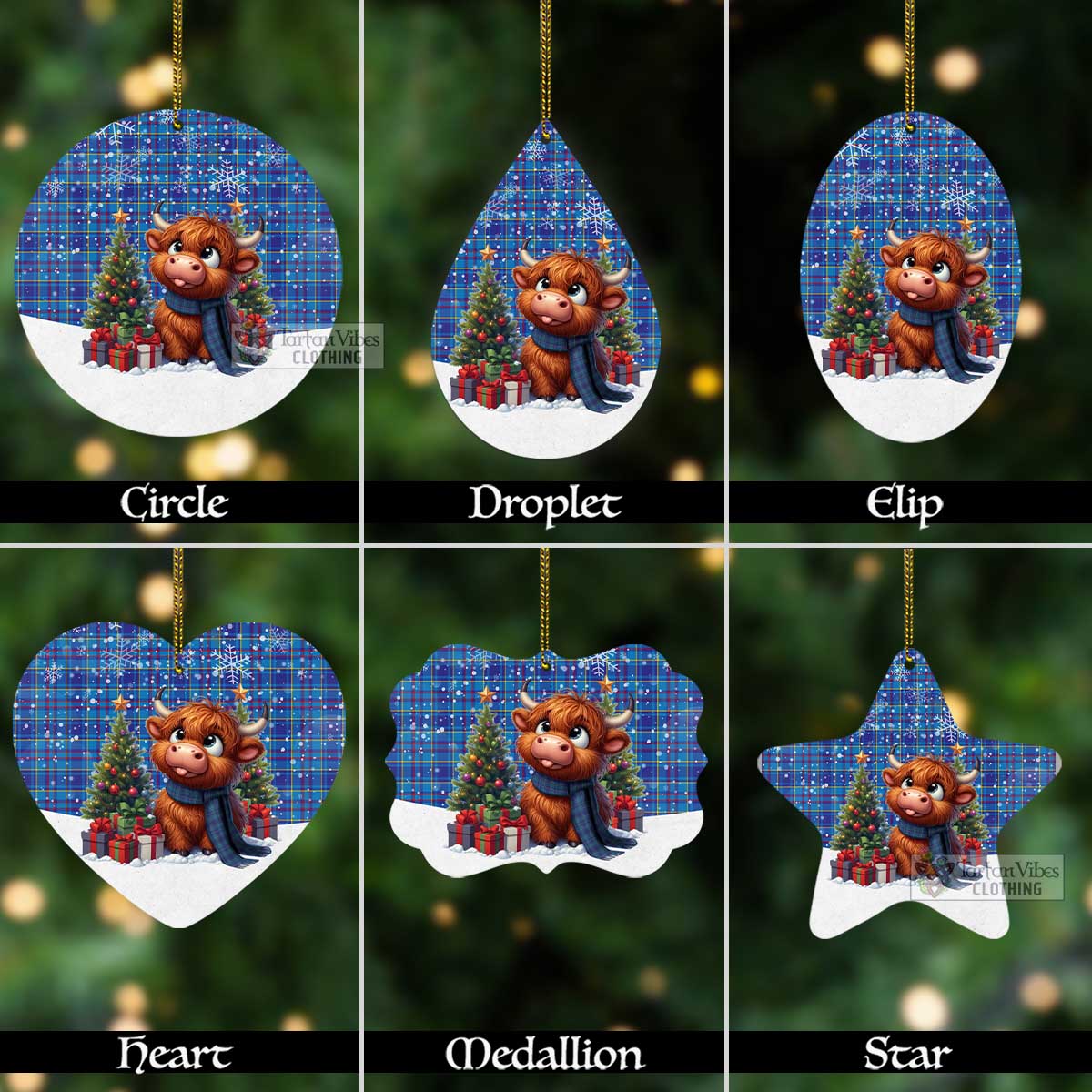 Tartan Vibes Clothing Mercer Tartan Christmas Aluminium Ornament with Adorable Highland Coo