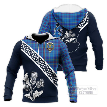 Mercer Tartan Knitted Hoodie Featuring Thistle and Scotland Map