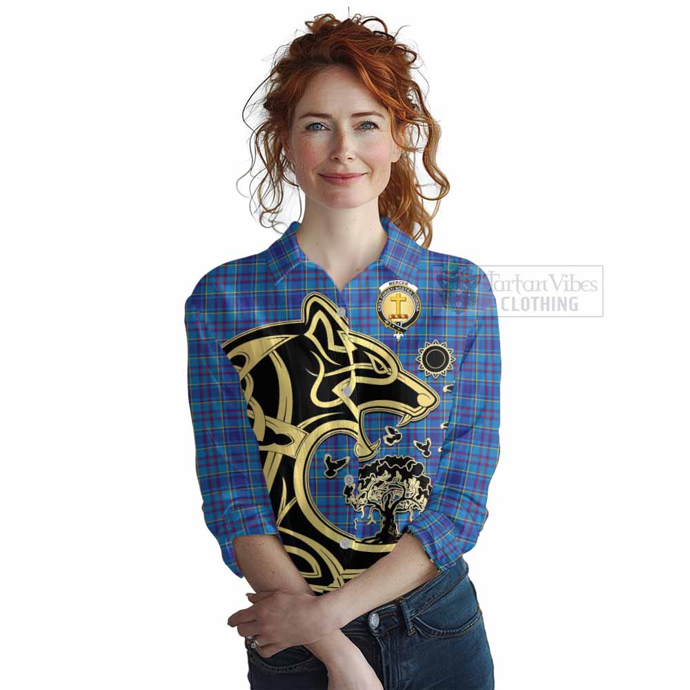 Tartan Vibes Clothing Mercer Tartan Women's Casual Shirt with Family Crest Celtic Wolf Style