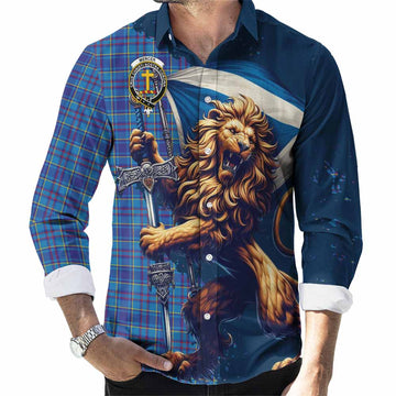 Mercer Tartan Family Crest Long Sleeve Button Shirt with Scottish Majestic Lion