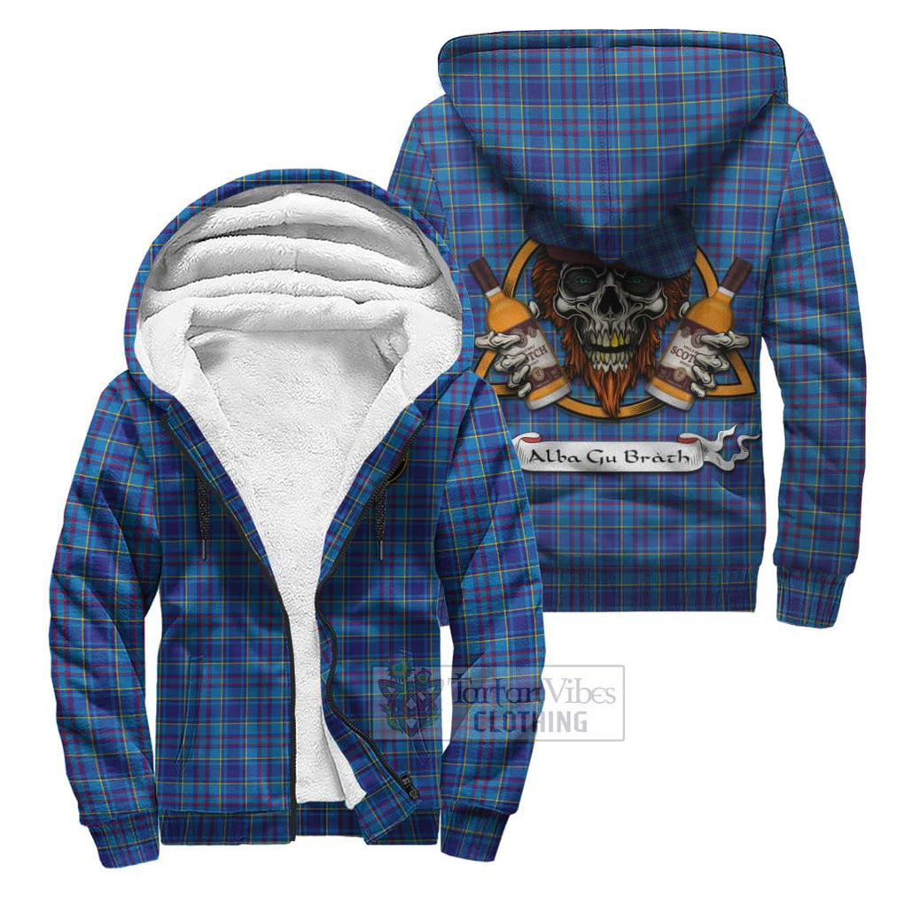 Tartan Vibes Clothing Mercer Tartan Sherpa Hoodie with Family Crest and Bearded Skull Holding Bottles of Whiskey