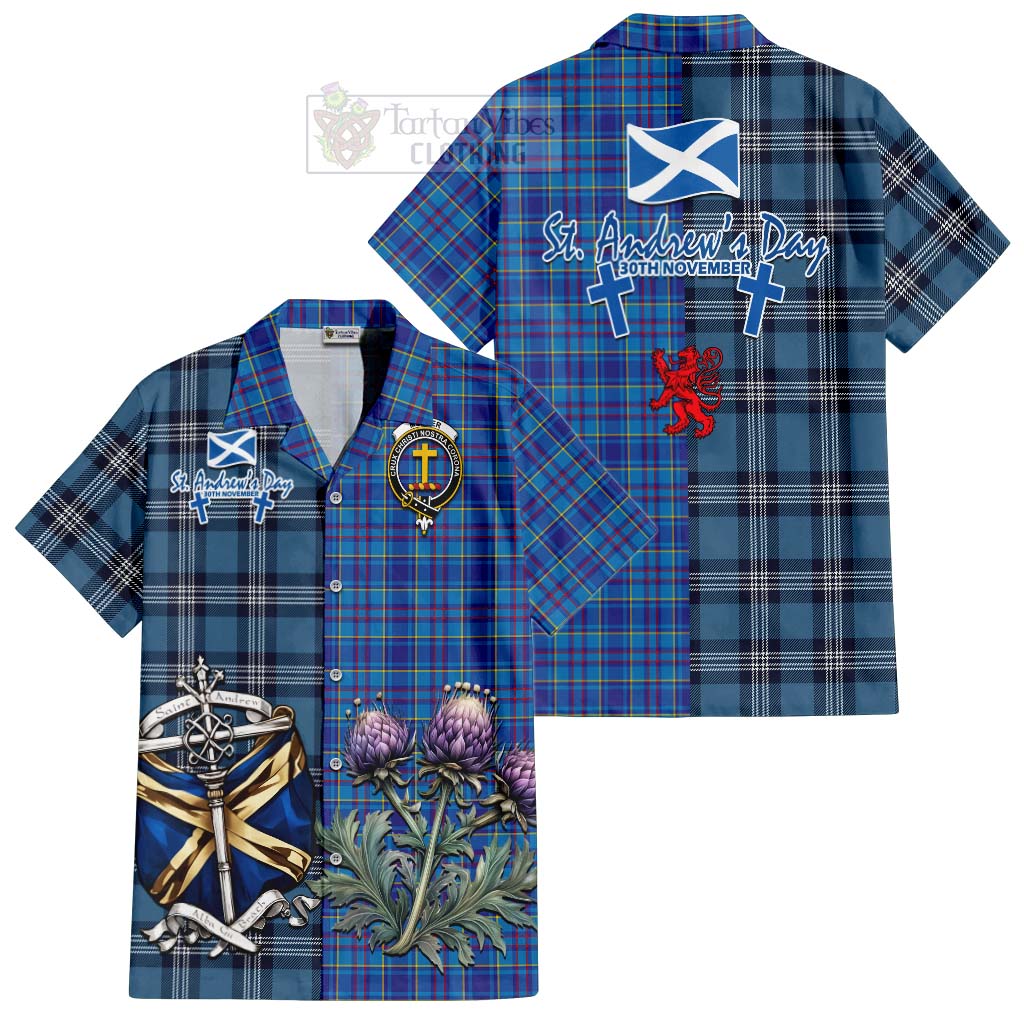 Tartan Vibes Clothing Mercer Tartan Short Sleeve Button Shirt Happy St. Andrew's Day Half Tartan Style