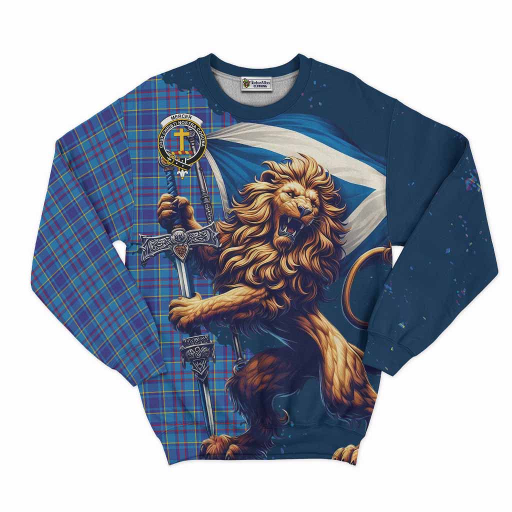 Tartan Vibes Clothing Mercer Tartan Family Crest Sweatshirt with Scottish Majestic Lion