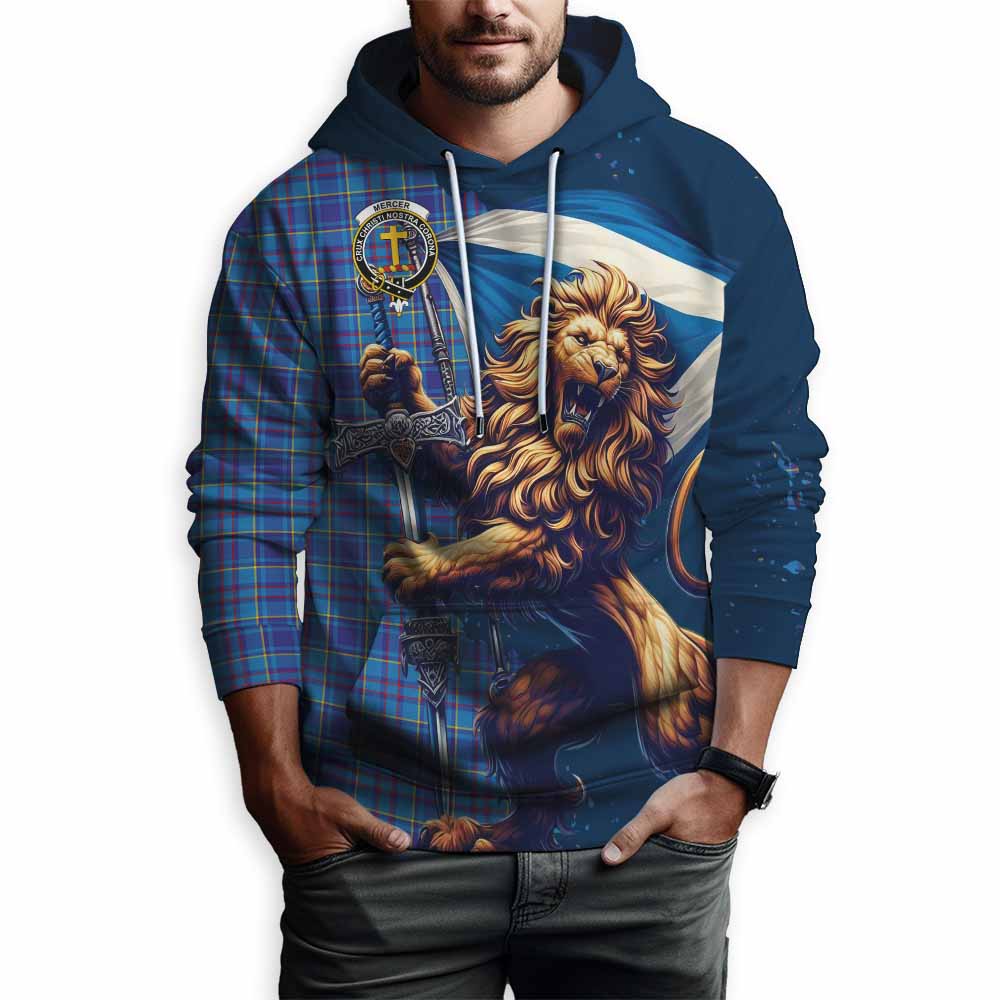 Mercer Tartan Family Crest Hoodie with Scottish Majestic Lion