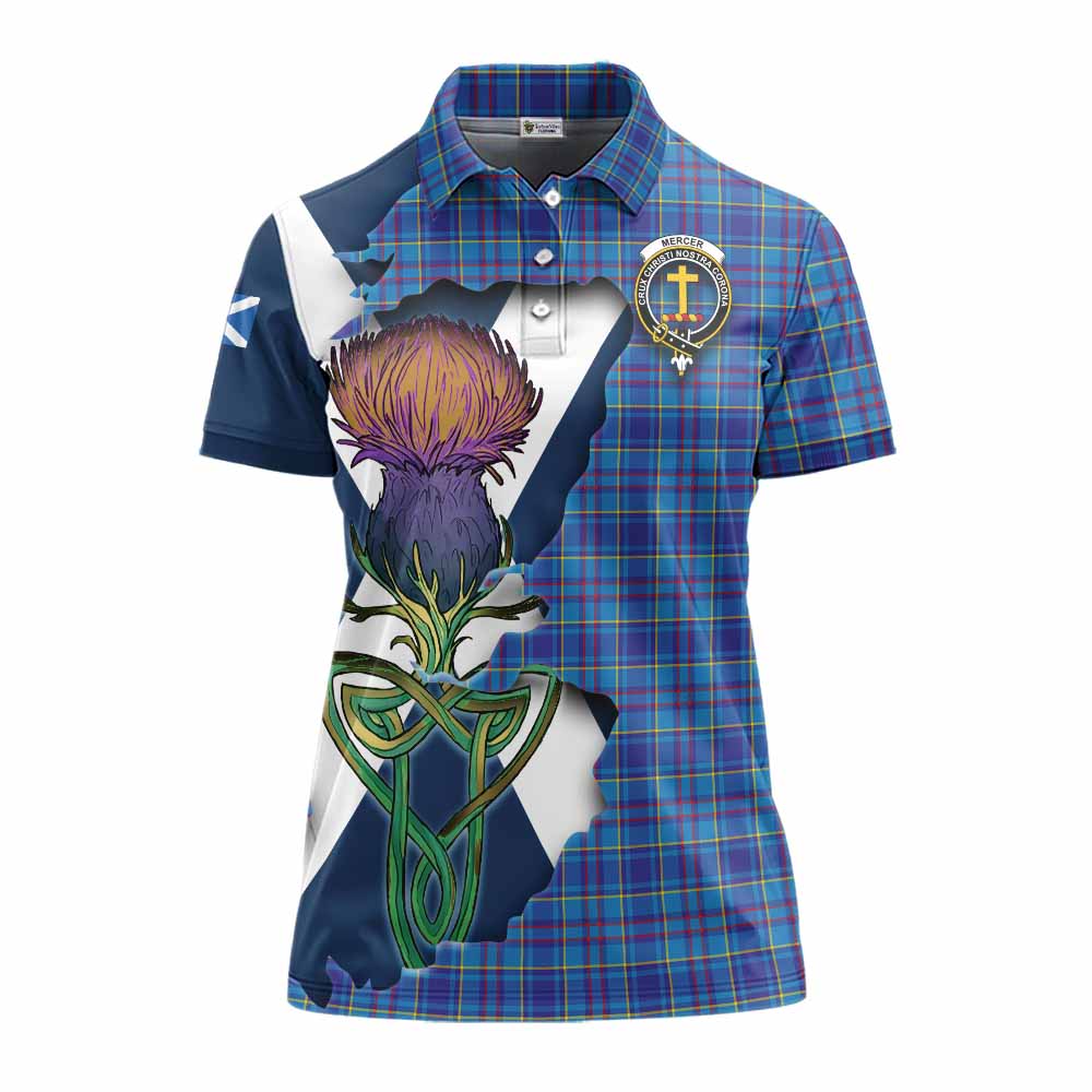 Mercer Tartan Family Crest Women's Polo Shirt Scottish Thistle Celtic Inspired Women - Tartan Vibes Clothing