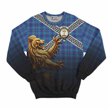 Mercer Crest Tartan Sweatshirt with Golden Lion Emblem Celtic Style Unisex - Tartan Vibes Clothing