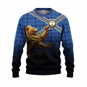 Mercer Crest Tartan Knitted Sweater with Golden Lion Emblem Celtic Style Unisex - Tartan Vibes Clothing