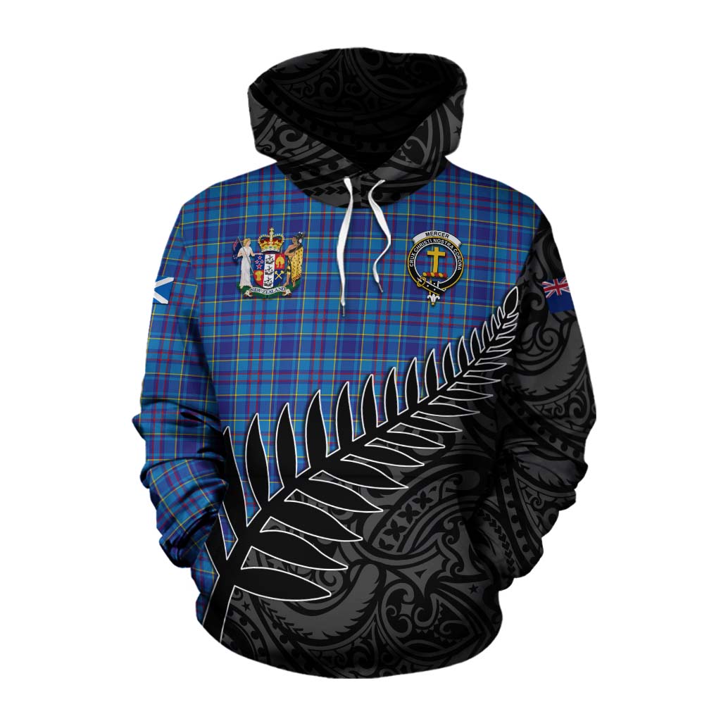 Tartan Vibes Clothing Mercer Crest Tartan Cotton Hoodie with New Zealand Silver Fern Half Style