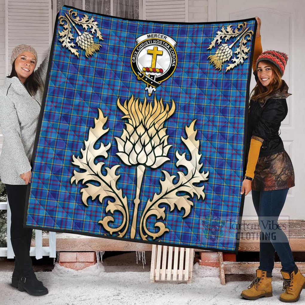 Tartan Vibes Clothing Mercer Tartan Quilt with Family Crest and Golden Thistle Style