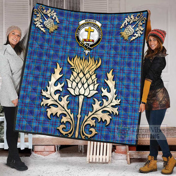 Mercer Tartan Quilt with Family Crest and Golden Thistle Style