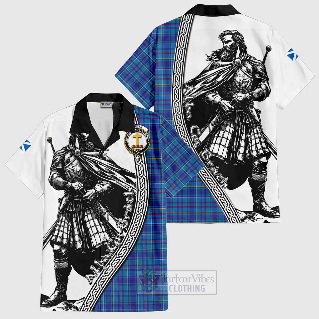 Tartan Vibes Clothing Mercer Tartan Clan Crest Short Sleeve Button Shirt with Highlander Warrior Celtic Style