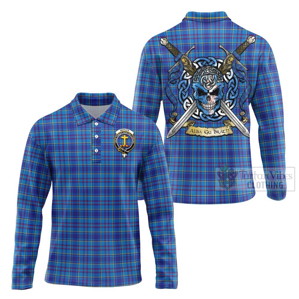 Tartan Vibes Clothing Mercer Tartan Long Sleeve Polo Shirt with Family Crest Celtic Skull Style