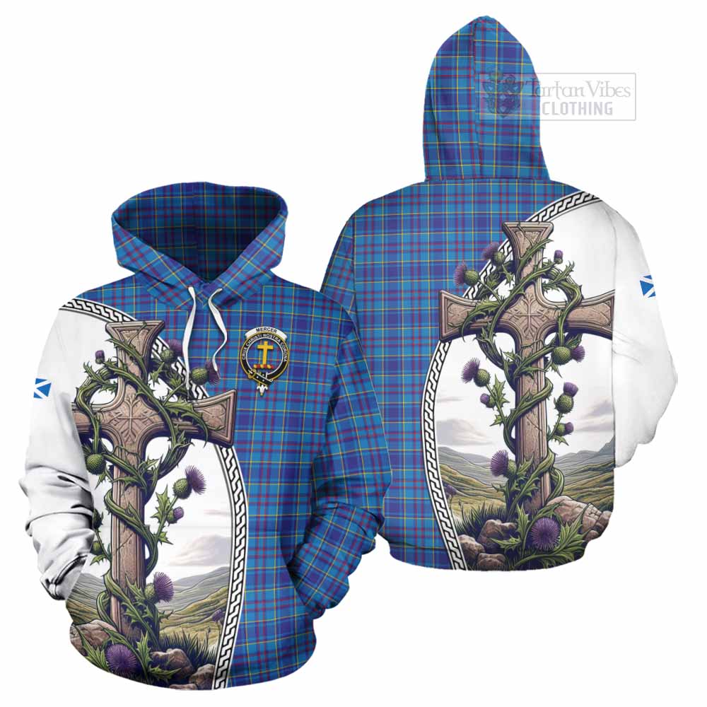 Tartan Vibes Clothing Mercer Tartan Hoodie with Family Crest and St. Andrew's Cross Accented by Thistle Vines