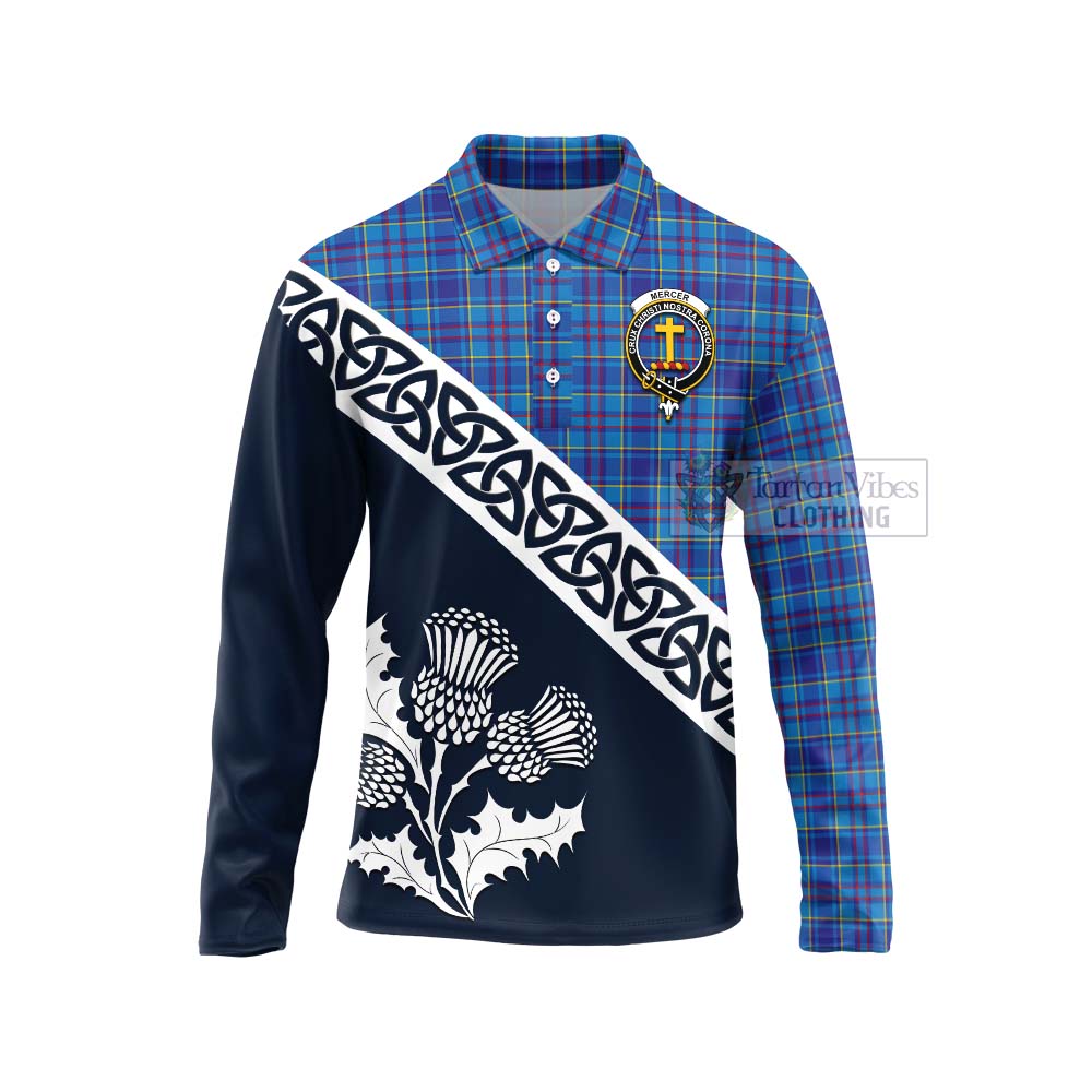 Tartan Vibes Clothing Mercer Tartan Long Sleeve Polo Shirt Featuring Thistle and Scotland Map