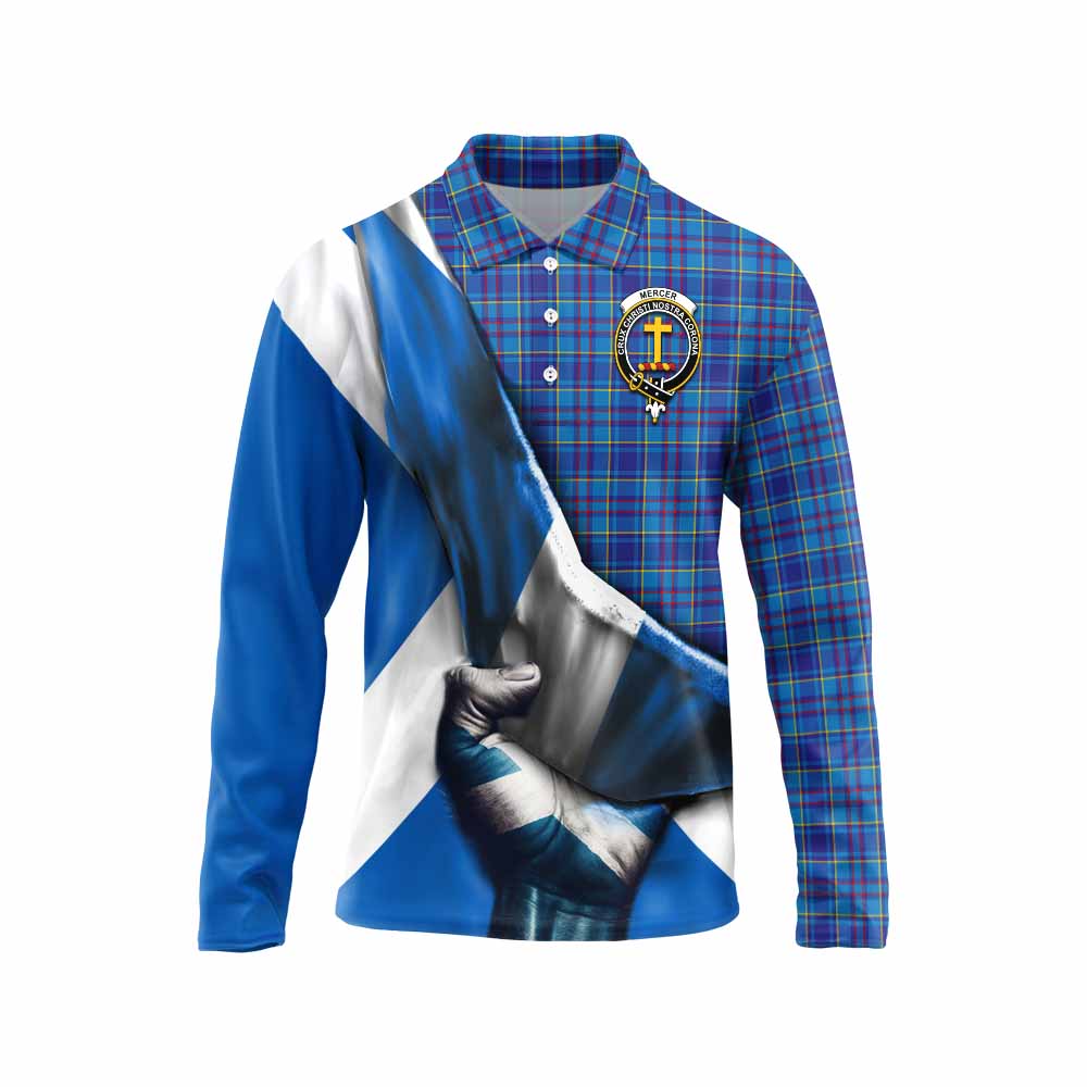 Tartan Vibes Clothing Mercer Tartan Long Sleeve Polo Shirt with Family Crest Scotland Patriotic Style