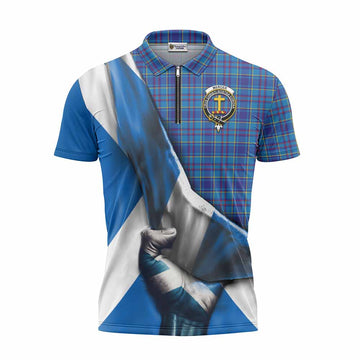 Mercer Tartan Zipper Polo Shirt with Family Crest Scotland Patriotic Style