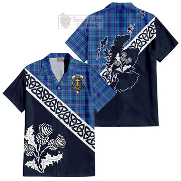 Mercer Tartan Short Sleeve Button Shirt Featuring Thistle and Scotland Map